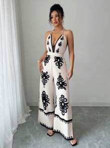 Chiquease Fashion European & American Style Sexy Backless High Waist Printed Jumpsuit Pants For Women - Multicolor - View 3