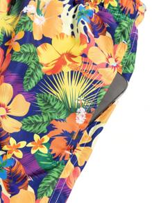 Surfspeed Men's Tropical Plant Print Drawstring Waist Beach Shorts - Multicolor - View 6