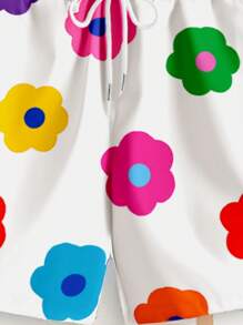 Manfinity VCAY Men's Casual Woven Drawstring Waist Colorful Floral Print Shorts - White - View 3