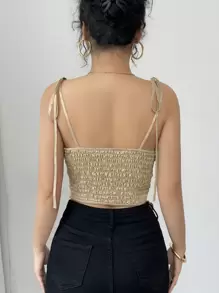 Elenzga 女士情人节金属不对称深 V 领性感吊带背心 - 金色 - 查看 2