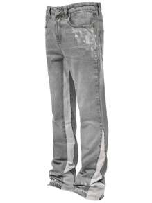 ROMWE MEN Street Life 男士破洞拼布喇叭牛仔裤（随机印花）