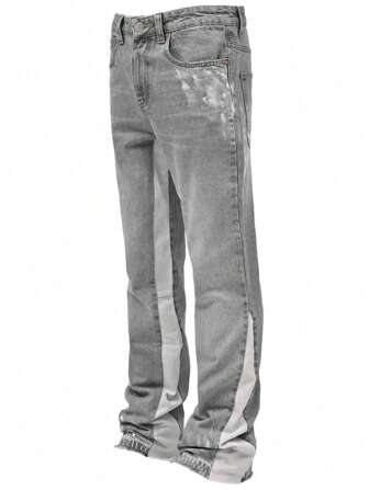 Grunge Punk Jeans évasés à patchwork délavé pour hommes (imprimé aléatoire)