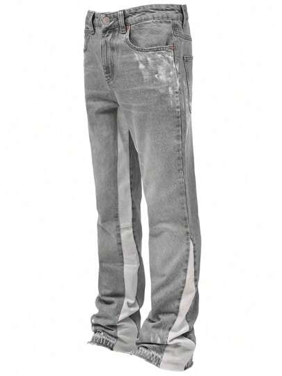 Grunge Punk Herren Destroyed Patchwork Schlagjeans (zufälliges Muster)