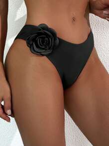 SHEIN Swim 3-Piece Set Women's Low Waist Fashion Simple Solid Color Floral Decor Bikini Swimwear For Vacation For Summer