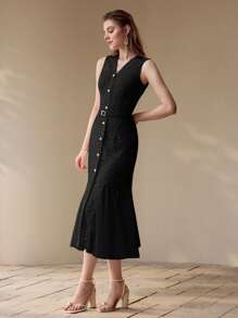 MOTF PREMIUM VÁY CẮT CÚT CÓ THẮT LƯNG - màu đen - Xem 6