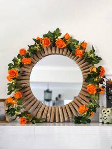 1 件人造花苋菜橙玫瑰丝绸花花环装饰悬挂花卉带 3 米 LED 灯串家居室内室外装饰母亲节、感恩节装饰、礼物 - 橘色 - 查看 6