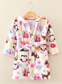1pc Girls' Cartoon Coral Fleece Hooded Bathrobe, Home Clothes, Gift, Cute