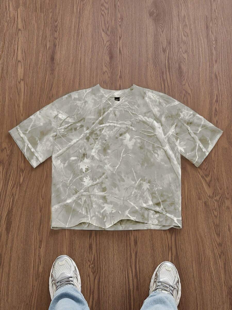 SWAVVY Standard Fit Men's Casual Grey Tree Camouflage Vintage T-Shirt, Summer