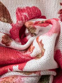 EMERY ROSE New Fresh Retro Artistic Dye Print Round Neck Lightweight Viscose Women Pullover Sweater, Spring/Summer - White - View 5