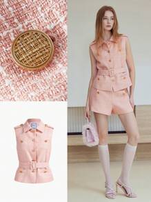 MOTF STUDIO BUTTON UP BELTED JACKET - Pink - View 1