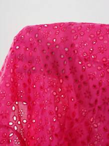 EMERY ROSE Blusa de manga corta abullonada con bordado floral y lazo delantero para mujer de tallas grandes - Rosa Fucsia - Ver 8