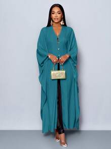 SOLERSUN Women's Loose Solid Color Casual Long Shirt For Summer/Spring - Teal Blue - View 5