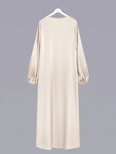 Al Najma Women's Elegant Solid Color Lantern Sleeve Arabic Abaya, Modest Robe