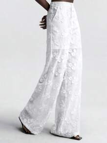 Ontre 2022 New Comfortable Casual Style 3D Floral Fabric White Women's Pants, Casual Comfortable Daily Wear, Spring, Beach/Holiday Bohemian Style, Summer Ins Influencer Same Style, Exotic Atmosphere, Country Music Festival, Western Style, High-Quality Comfortable Fabric