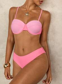SHEIN Swim Conjunto de bikini con aros y almohadillas push-up con bloques de color para mujer, divertido y lindo