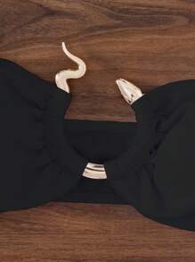 Swim SXY 3 件套夏季度假女士性感纯色金色配饰吊带比基尼 + 三角裤 + 高腰开叉长裙泳装 - 黑色 - 查看 6