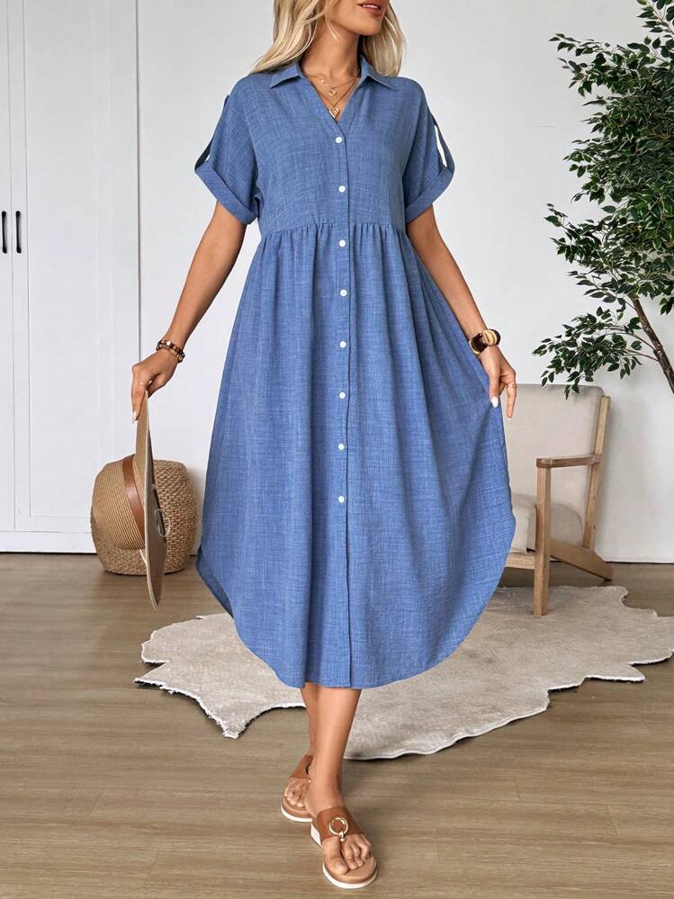 EMERY ROSE Women's Mid-Length Solid Color Casual Dress, Suitable For Summer - Blue - View 5