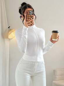 Chiquease 女士纯色插肩袖休闲轻便防晒夹克 - 白色 - 查看 4