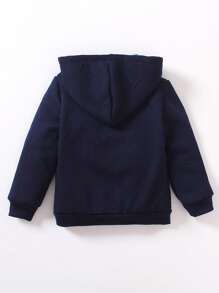 SHEIN 小男孩针织压花柔软保暖内衬熊心刺绣休闲保暖棉服 - 藏蓝色 - 查看 2