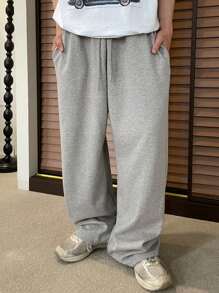 DAZY Pantalón de chándal informal suelto con cordón en la cintura para hombre, color gris sólido de primavera - Gris Claro - Ver 3