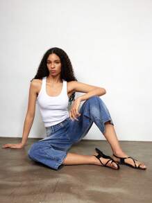 Maija Women's Blue Jeans Low-Rise Straight-Leg Trousers Summer Jeans Retro Baggy Pants - Medium Wash - View 5