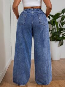 SHEIN EZwear Jeans de novia casual de talla grande con botones delanteros y bolsillos