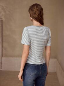 MOTF PREMIUM Camiseta de manga corta con estampado de rayas - Gris Claro - Ver 5