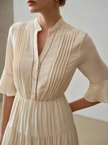 MOTF PREMIUM NOTCH NECK FLARE SLEEVE TIERED HEM DRESS,SUMMER OUTFITS - Apricot - View 3