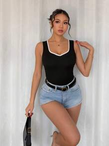 SHEIN Unity Top bustier con tirantes de color contrastante, de estilo minimalista, adecuado para el verano - Negro - Ver 6