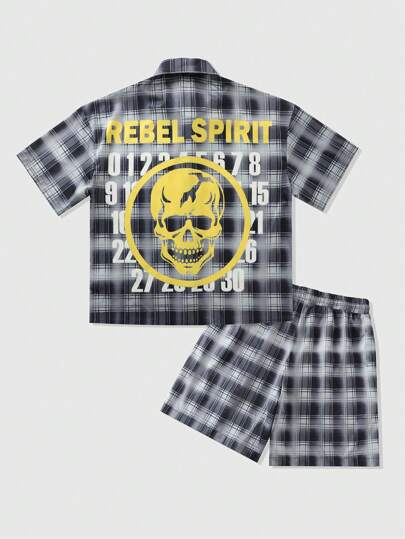 Street Life Men's Plaid Boxy Fit Short Sleeve Shirt & Shorts Casual Suit