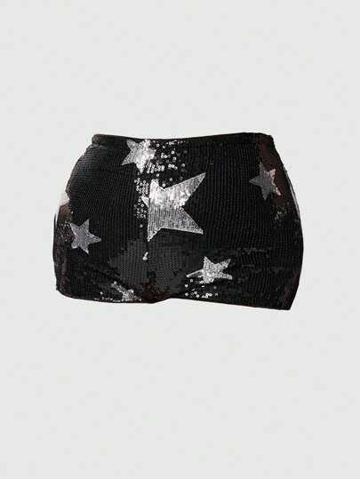 Grunge Punk Music Festival Y2K Style Plus Size Sequin Star Embroidery Sexy Mini Shorts
