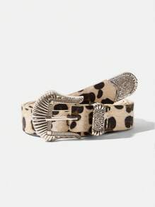 Maija Cinturón de cintura con estampado de leopardo y diseño retro para mujer - Beis - Ver 1