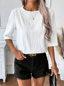 SHEIN LUNE Women's Summer Open Back Ruffle Tie-Front Bow Short Sleeve Casual Blouse White Shirt For Vacation, Wedding