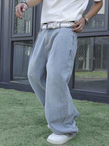 Manfinity EMRG Jeans rectos de bolsillo sencillos para hombre, uso casual de todos los días