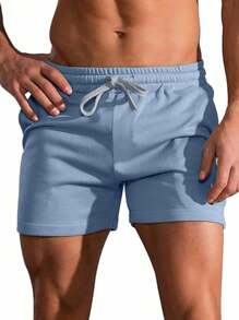 Manfinity Homme Quần short nam trơn màu thường ngày, quần short thời trang tối giản mùa hè - Màu xanh lam - Xem 3