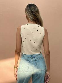 SHEIN Frenchy Áo cánh không tay đơn hàng ngày cổ chữ V in hình trái tim dành cho nữ - Màu Khaki - Xem 2