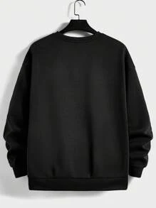EURMUSE 100%Cotton Men's Casual Loose Fit Drop Shoulder Sweater With Cross Pattern - Black - View 2