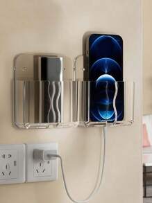 SHEIN 1 个壁挂式遥控器和手机支架，无孔充电支架，透明设计电视和空调遥控器收纳盒。节省空间的收纳盒 - 無色 - 查看 2