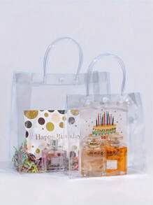 5pcs/Set Transparent Soft Pvc Gift Bag With Handle And Ring For Packaging, Cosmetic Bag - Multicolor - View 9