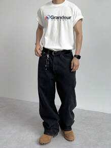 DAZY Summer Abstract Letter Print White T-Shirt For Men - White - View 1