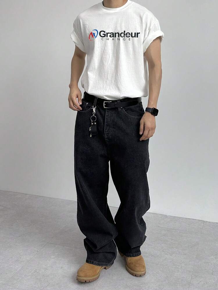 Summer Abstract Letter Print White T-Shirt For Men