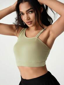 Hanevo Top de tirantes verde con cuello asimétrico, espalda descubierta y diseño calado para mujer - Verde - Ver 6