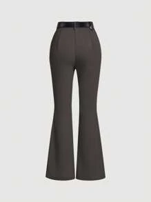 SHEIN MOD Quần tây ống loe phong cách cổ điển màu xám dành cho nữ kèm thắt lưng da, quần legging ống loe phong cách Boho dành cho nữ đi dự tiệc, phong cách Old Money - Xám - Xem 2