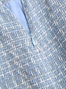 Sweetra Women's Fashion Versatile Pink Tweed High Waist A-Line Mini Skirt With Decorative Buttons - Blue - View 4