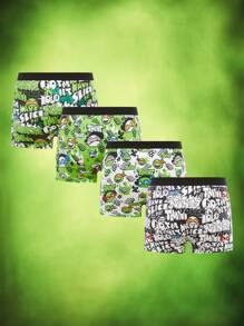 TEENAGE MUTANT NINJA TURTLES | SHEIN 4pcs Tween Boy Black & Green Cool Boy Soft & Comfy Cute Cartoon Turtle Printed Underwear,Basic Casual Briefs