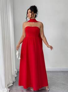 Elenzga 大码女式优雅露肩 A 字腰鸡尾酒礼服，带披肩，适合派对