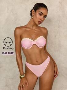 Conjunto de bikini sexy de verano para mujer con decoración de estampado de margaritas y atar al cuello