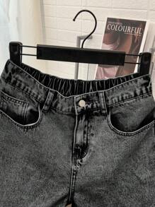 SHEIN Teen Boy Casual Fashion Snow Texture Loose Straight Leg Jeans For Teen Boy Clothes Boys Soft Dailywear And Teen Boy Summer And Spring Clothes - Black - View 6