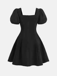 Girlism 少女纯色 3D 蝴蝶结装饰优雅梭织连衣裙、公主裙、毕业舞会、生日派对、返校、法式优雅连衣裙、情人节少女、花童裙、舞会裙、婚礼宾客裙、毕业裙、狂欢装 - 黑與白 - 查看 3