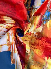 EMERY ROSE Round Neck Printed Dress, Sleeveless Retro Oil Painting Print Loose Casual Linen-Like Tank Dress, Summer New Arrival Round Neck Dress 3D Print Ink Painting Gradient Effect Sleeveless Dress For Women, Summer Spaghetti Strap Loose Midi Dress, Beach Dress - Blue - View 7